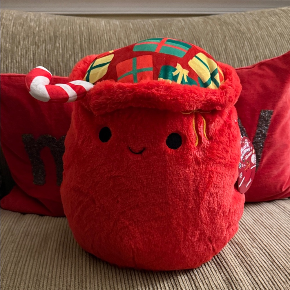 Fuzz A Mallows Squishmallows Red Plush Christmas Sack with Candy Cane 12”